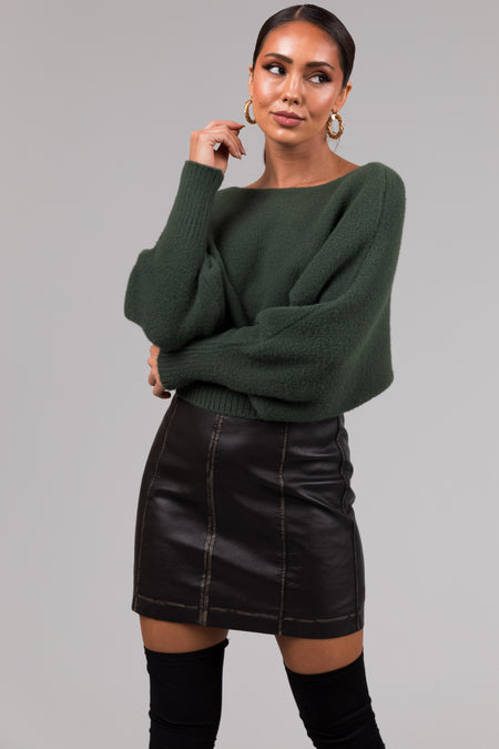 She+Sky Olive Fuzzy Dolman Sleeve Sweater