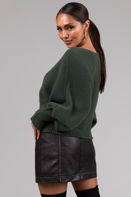 She+Sky Olive Fuzzy Dolman Sleeve Sweater