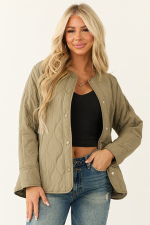 She+Sky Olive Long Sleeve Button Down Quilted Jacket