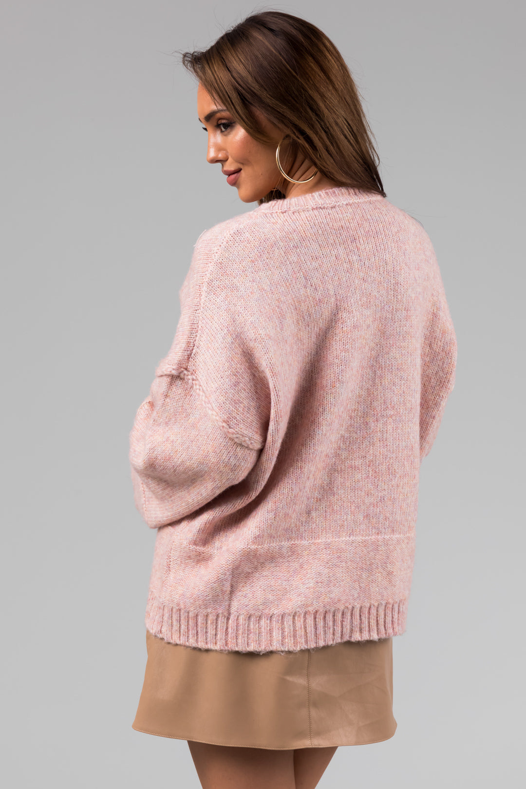 She+Sky Peach Multi Tone Chest Pocket Sweater