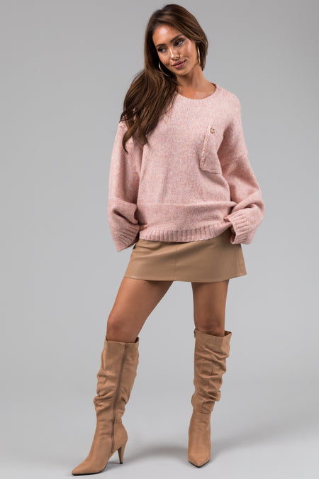 She+Sky Peach Multi Tone Chest Pocket Sweater