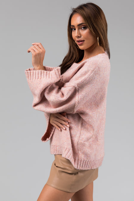 She+Sky Peach Multi Tone Chest Pocket Sweater