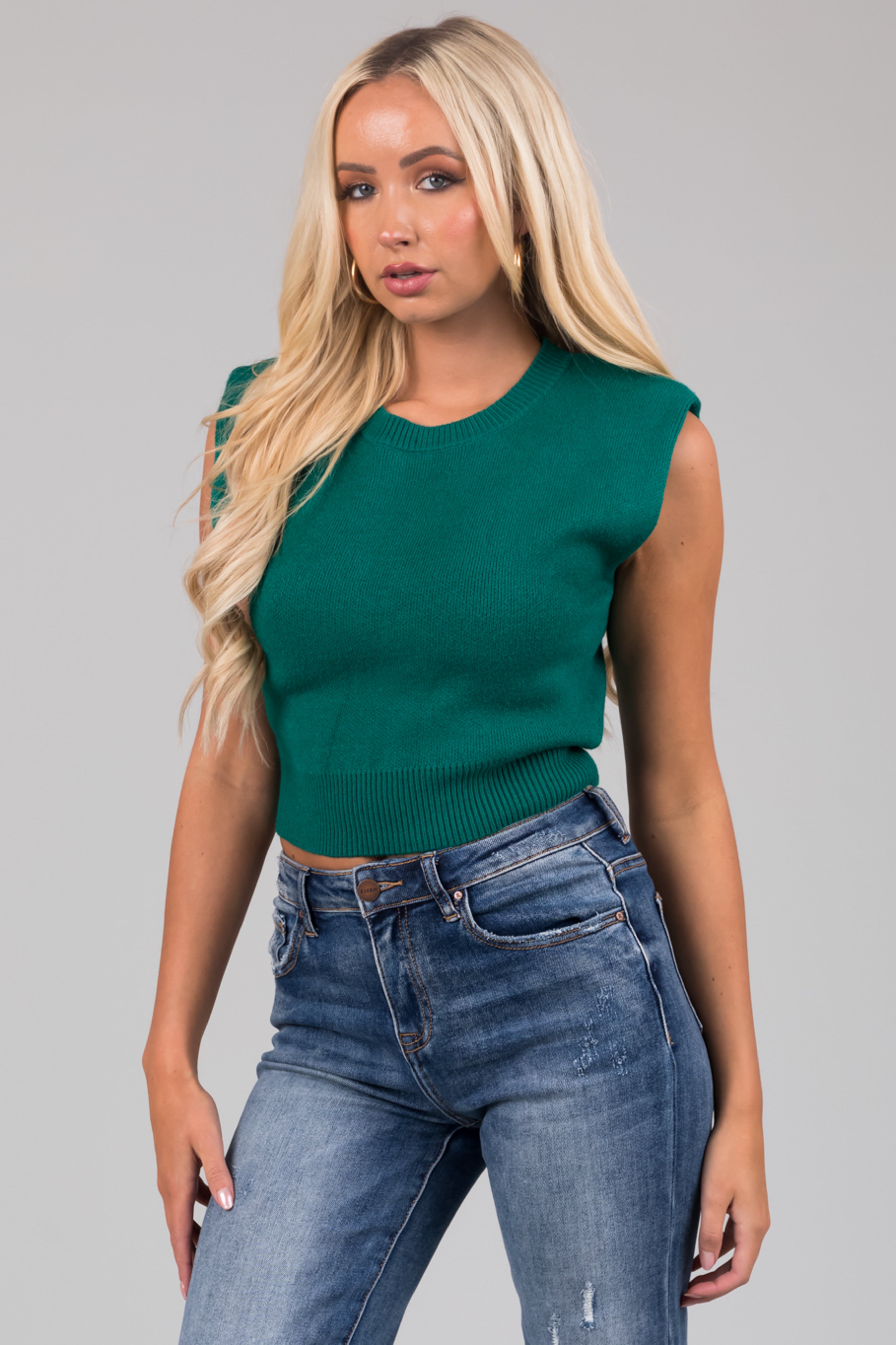 She+Sky Pine Sleeveless Cropped Soft Sweater