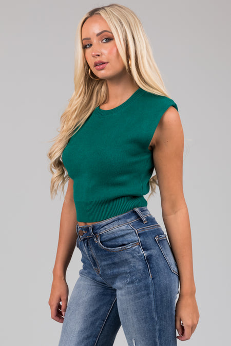 She+Sky Pine Sleeveless Cropped Soft Sweater