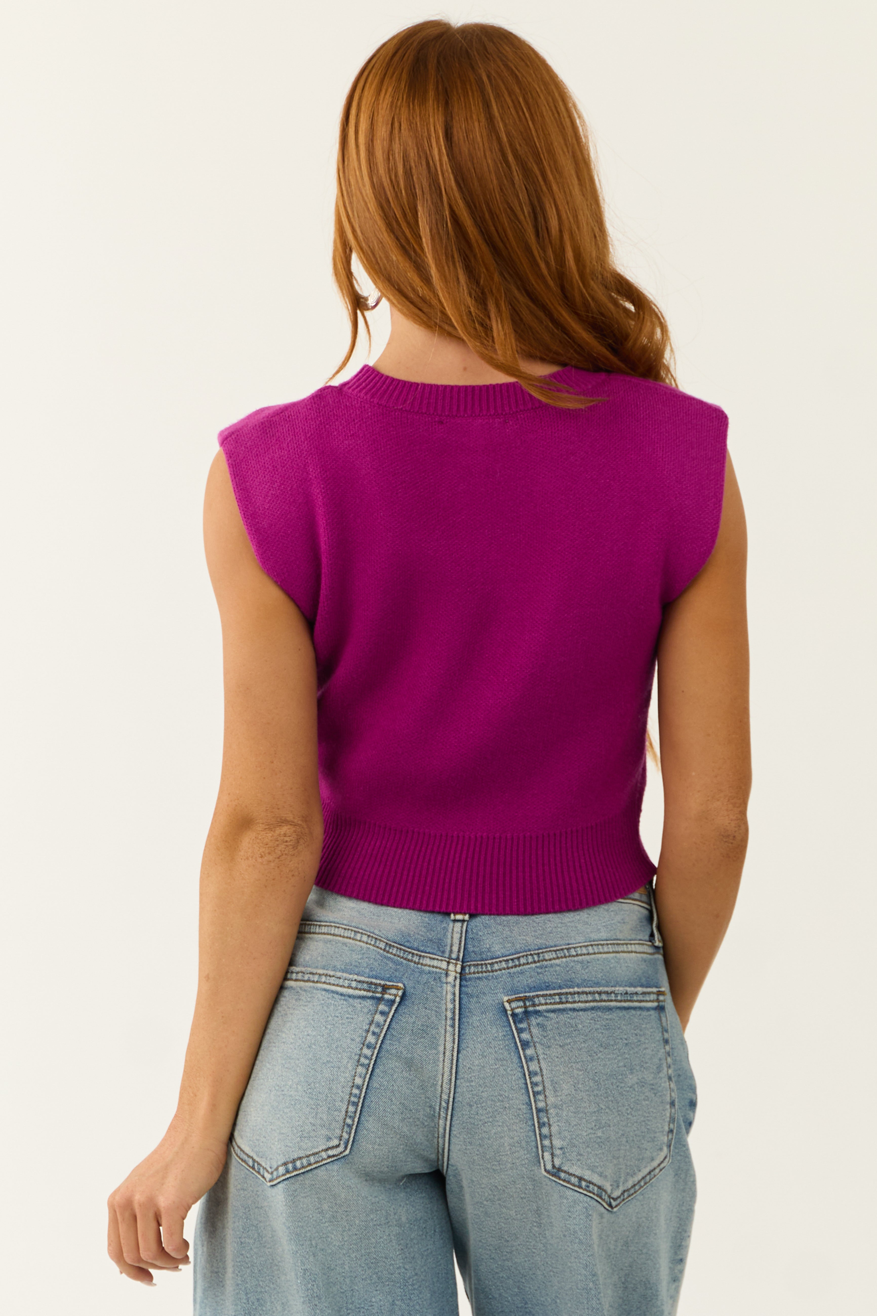 She+Sky Plum Sleeveless Cropped Soft Sweater