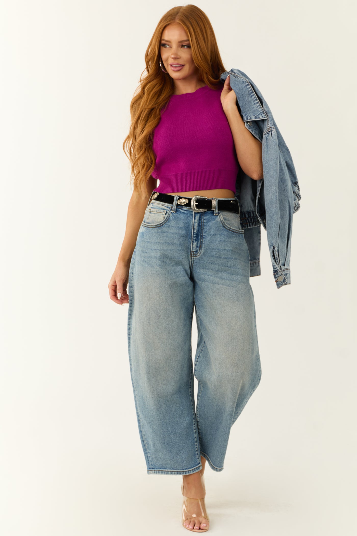 She+Sky Plum Sleeveless Cropped Soft Sweater