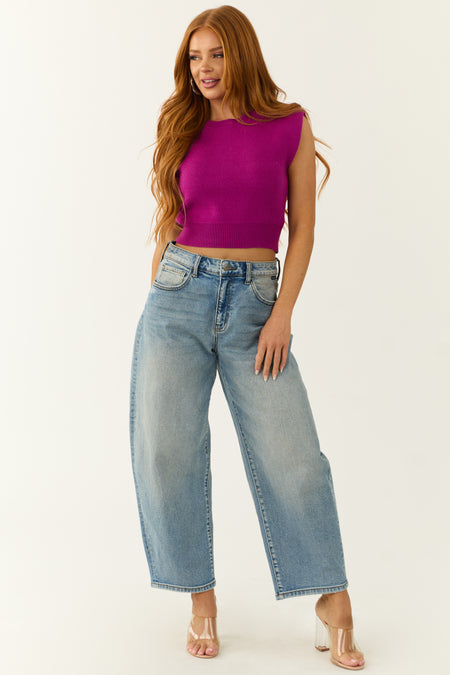 She+Sky Plum Sleeveless Cropped Soft Sweater