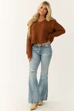 She+Sky Sepia Lattice Knit V Neck Sweater