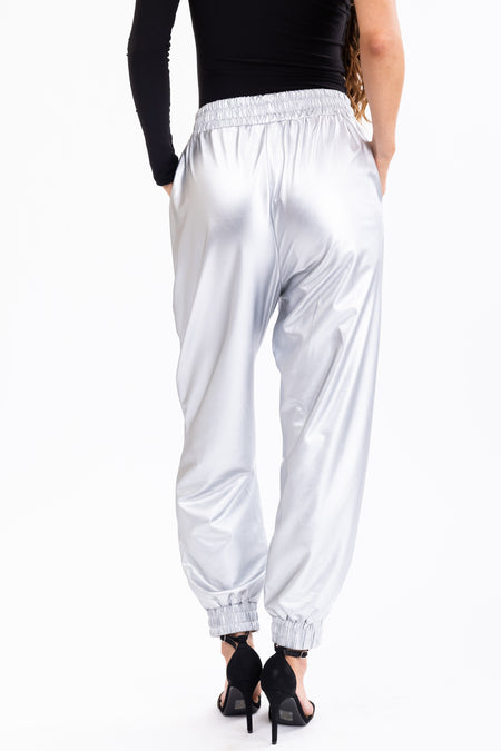 She+Sky Silver Metallic Knit Joggers