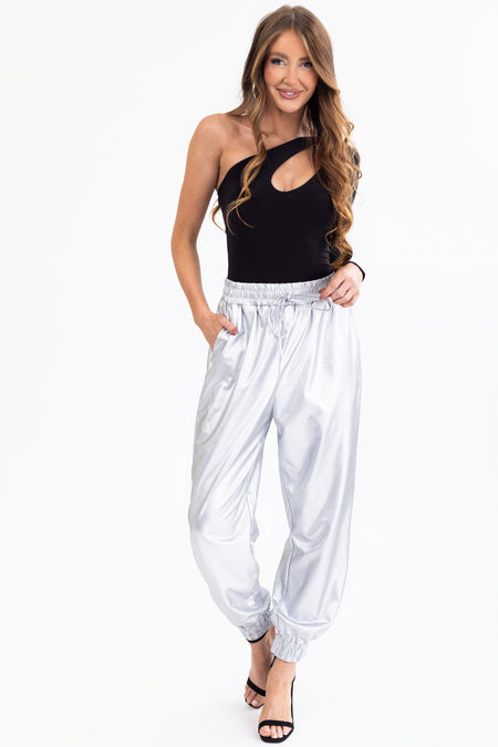 She+Sky Silver Metallic Knit Joggers