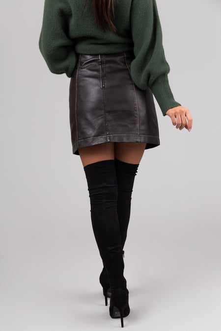 She+Sky Washed Black Faux Leather Mini Skirt