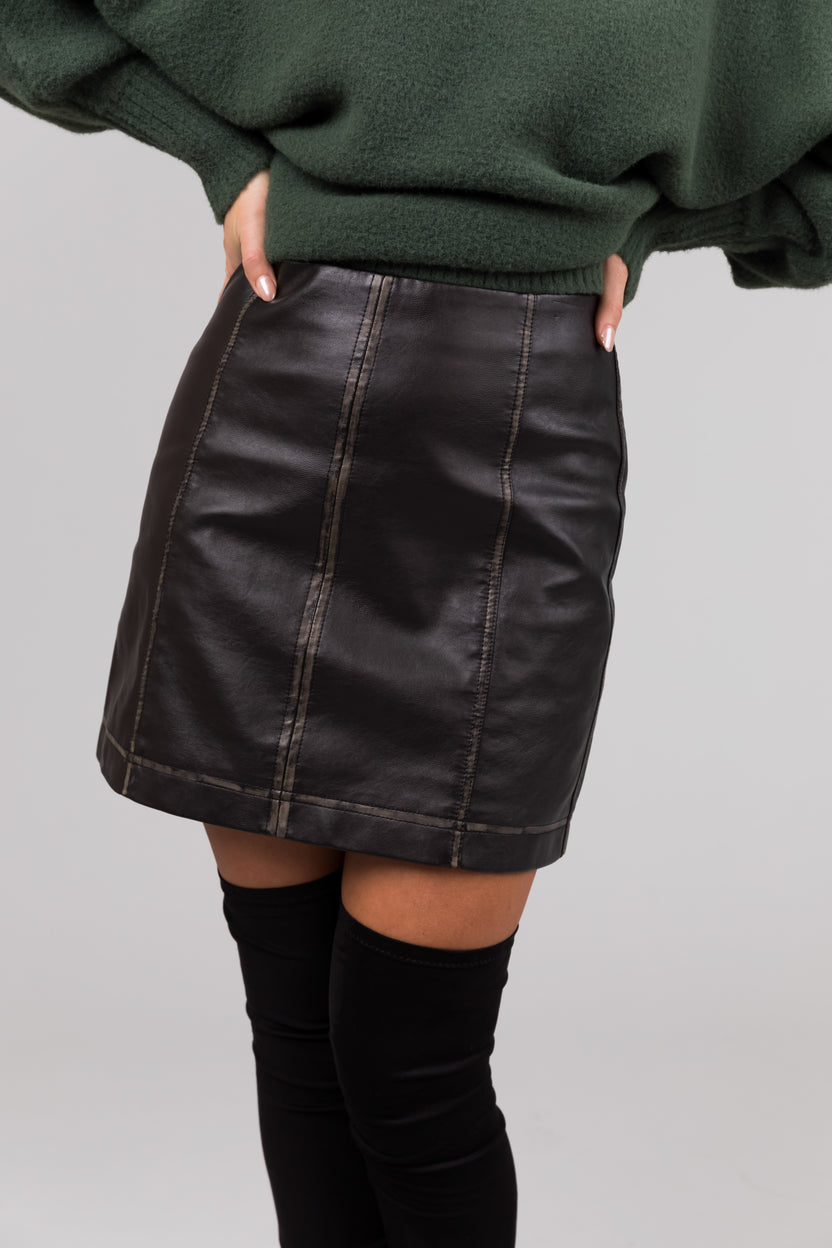 She+Sky Washed Black Faux Leather Mini Skirt