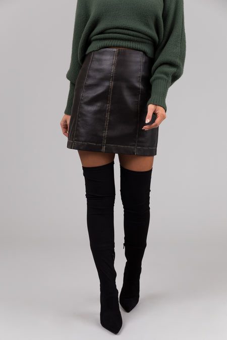 She+Sky Washed Black Faux Leather Mini Skirt