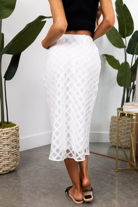 She+Sky White Windowpane Organza Midi Skirt