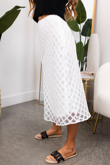 She+Sky White Windowpane Organza Midi Skirt