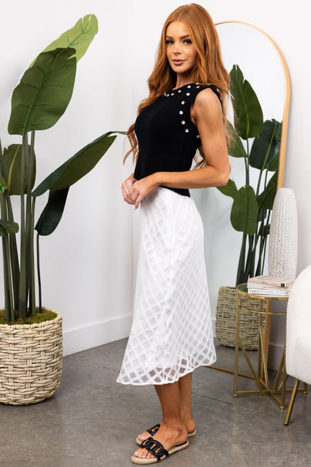 She+Sky White Windowpane Organza Midi Skirt