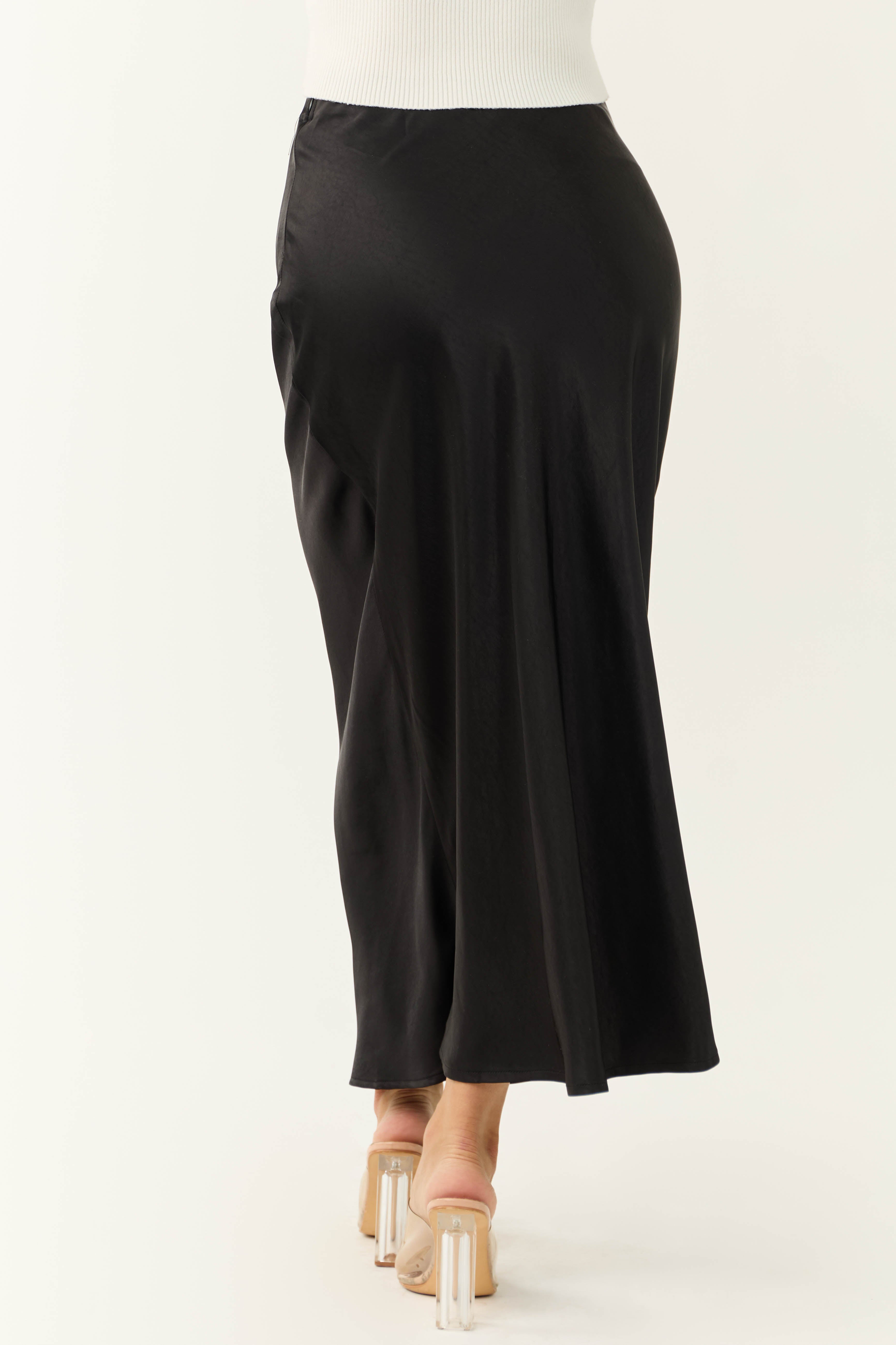 Shiny Black Satin Maxi Skirt