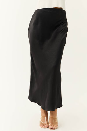 Shiny Black Satin Maxi Skirt