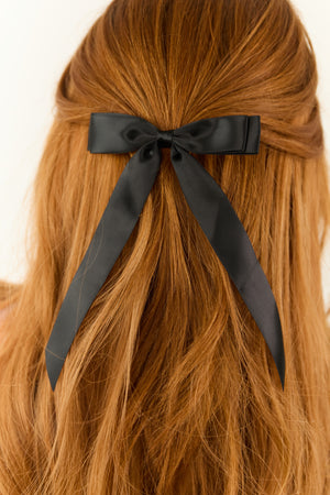 Shiny Black Satin Bow Ribbon Hair Clip