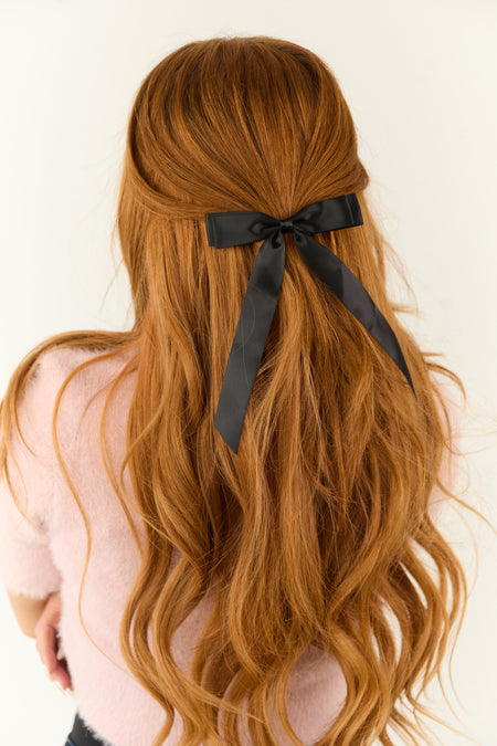 Shiny Black Satin Bow Ribbon Hair Clip