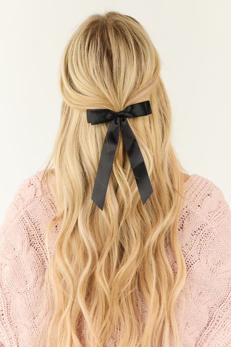 Shiny Black Satin Bow Ribbon Hair Clip