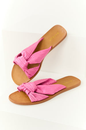 Shiny Bubblegum Fabric Open Toe Slip On Sandals