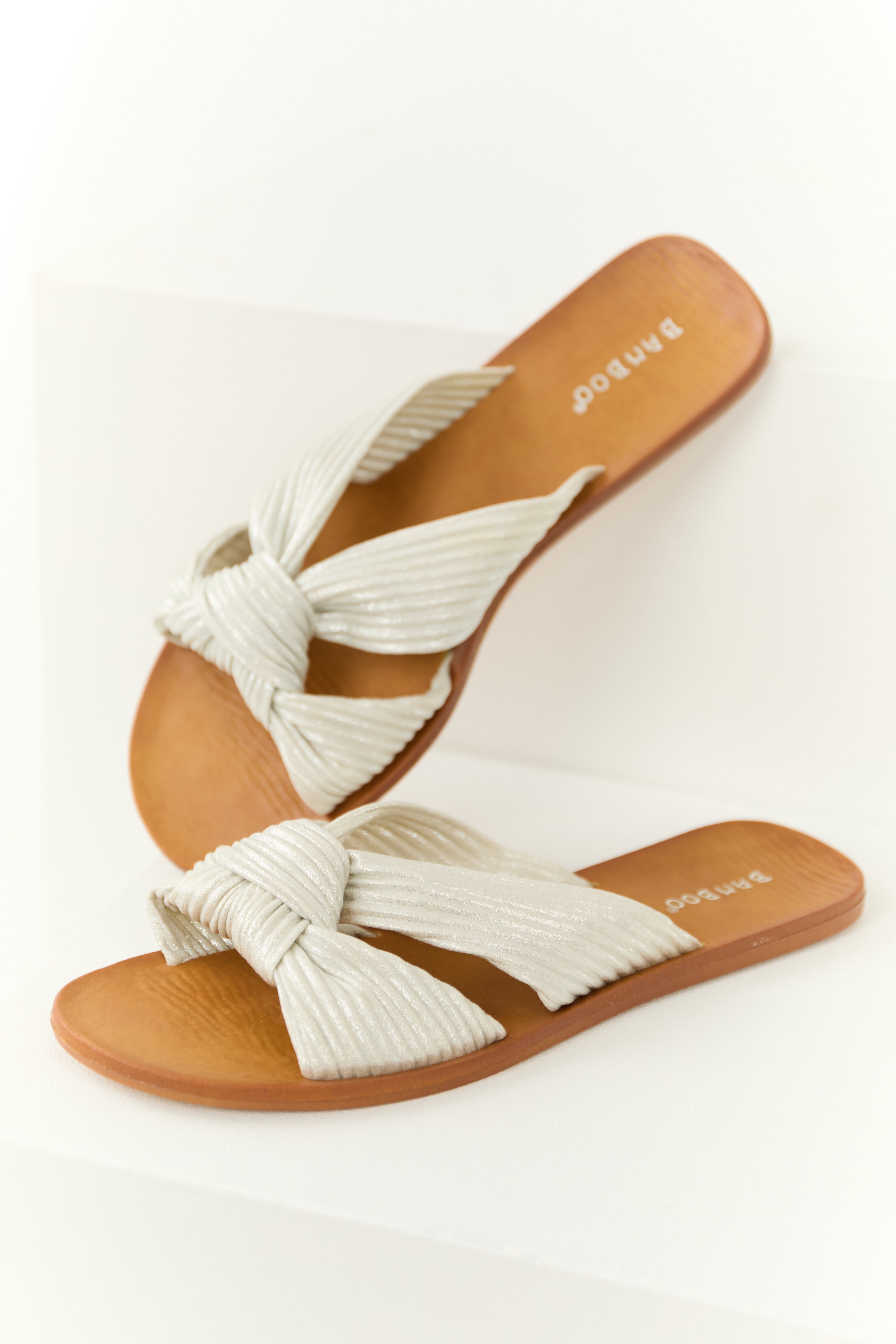 Shiny Coconut Fabric Open Toe Slip On Sandals