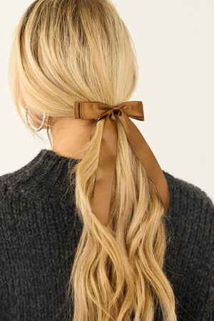 Shiny Sepia Satin Bow Ribbon Hair Clip