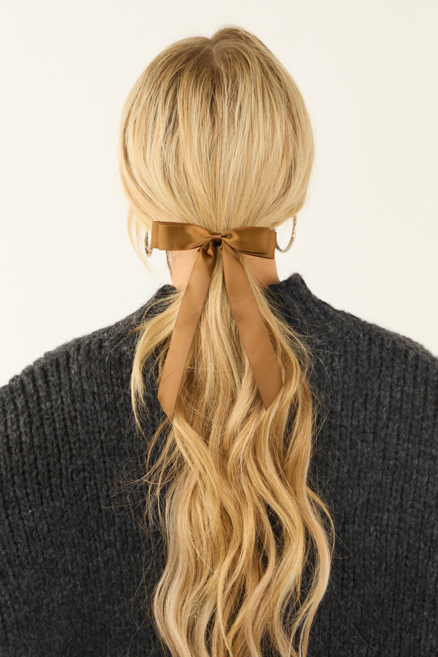 Shiny Sepia Satin Bow Ribbon Hair Clip