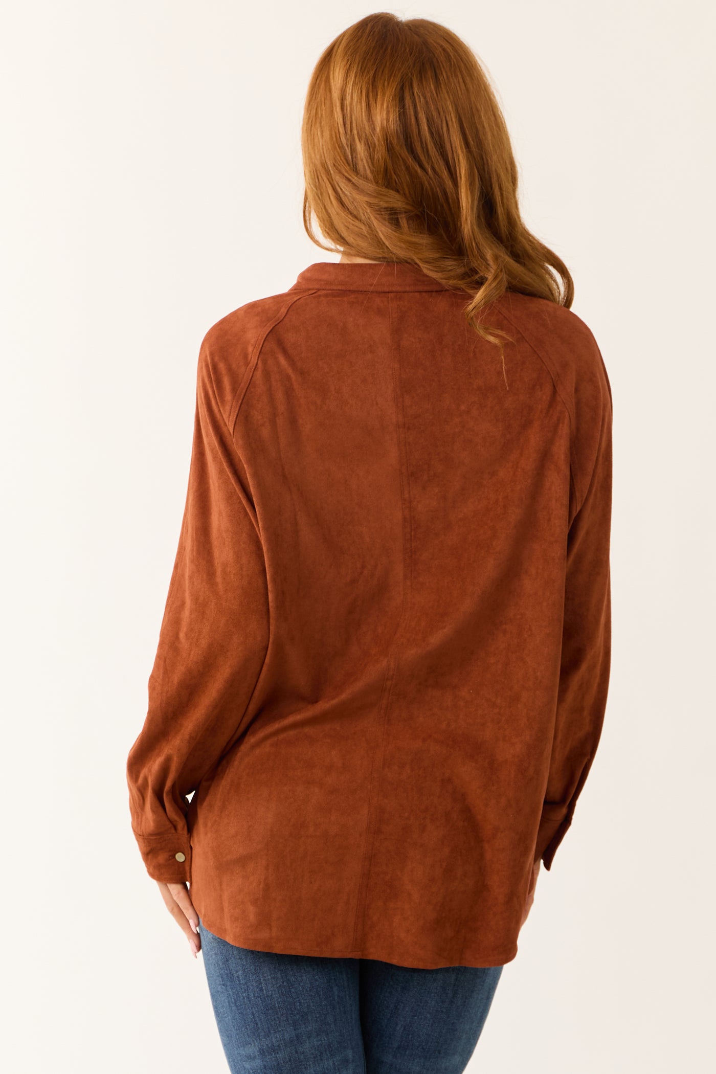 Sienna Faux Suede Button Up Long Sleeve Shirt