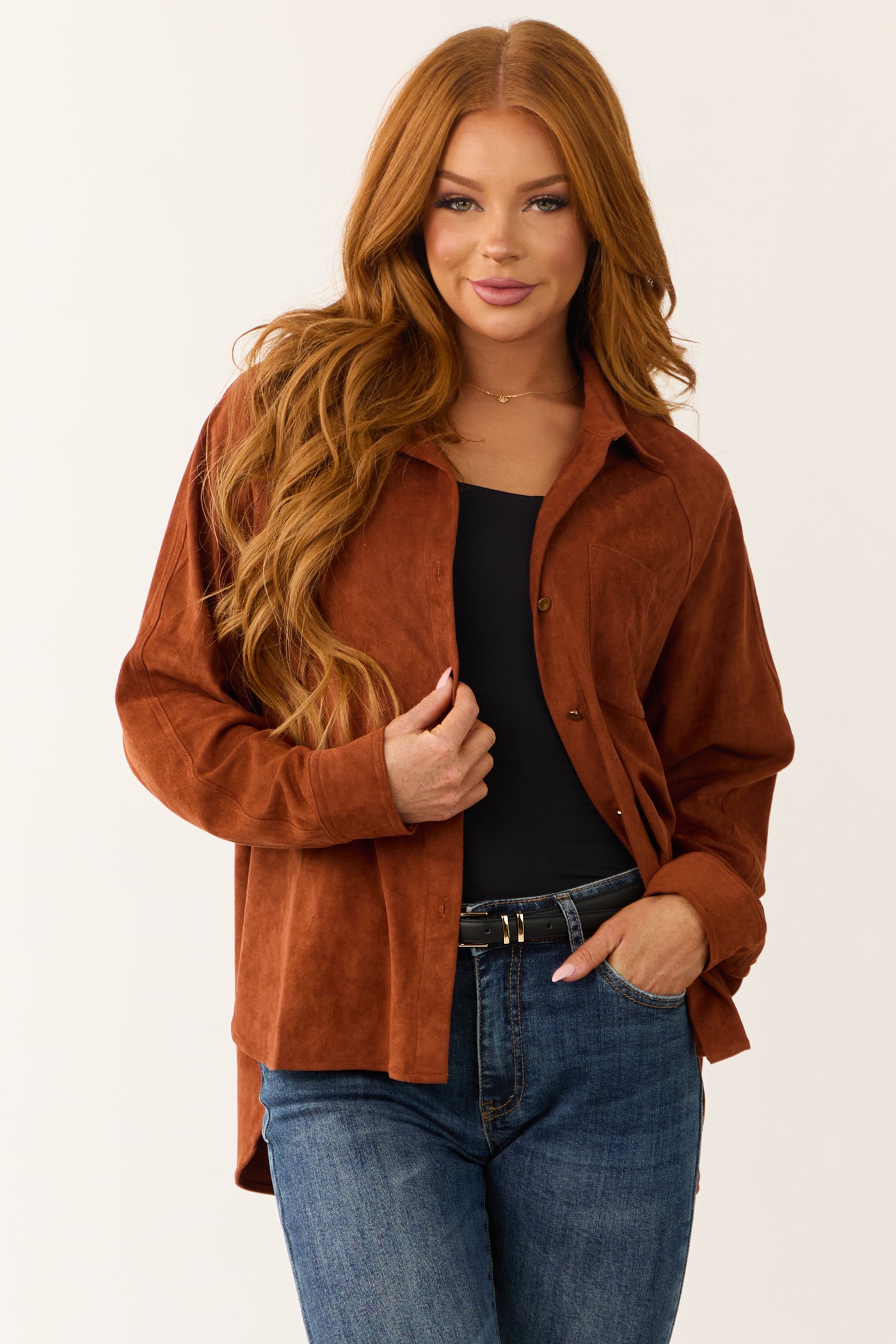 Sienna Faux Suede Button Up Long Sleeve Shirt