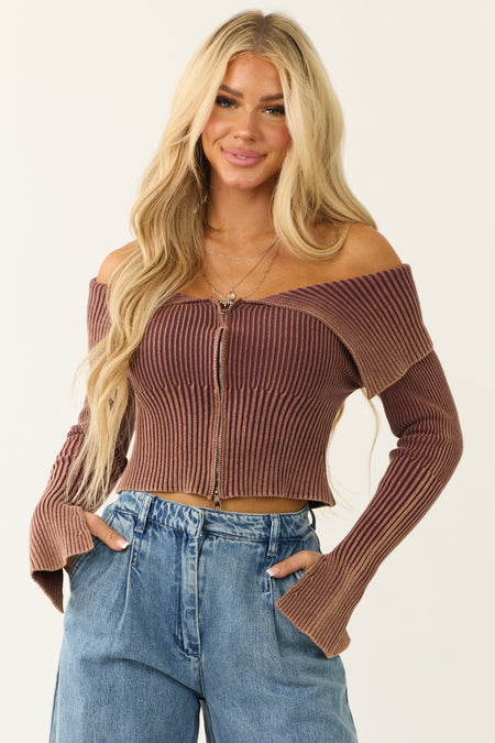 Sienna Ribbed Knit Long Sleeve Off Shoulder Top