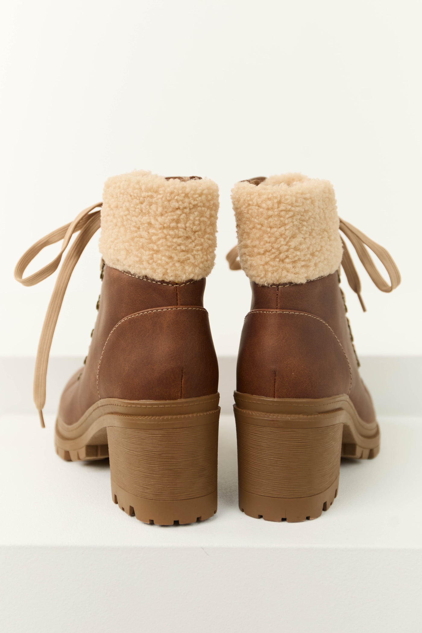 Sienna Lace Up Lug Boots with Faux Fur Detail