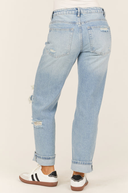 Signature 8 Medium Wash Distressed Loose Dad Jeans