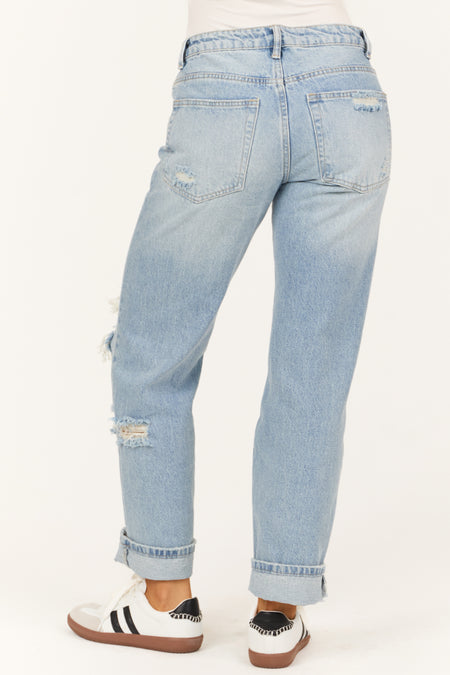 Signature 8 Medium Wash Distressed Loose Dad Jeans