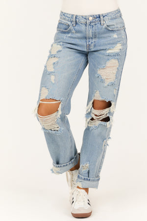 Signature 8 Medium Wash Distressed Loose Dad Jeans