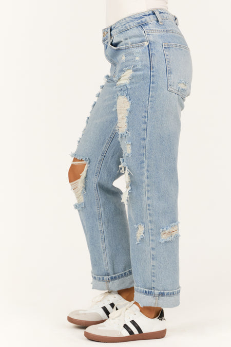 Signature 8 Medium Wash Distressed Loose Dad Jeans