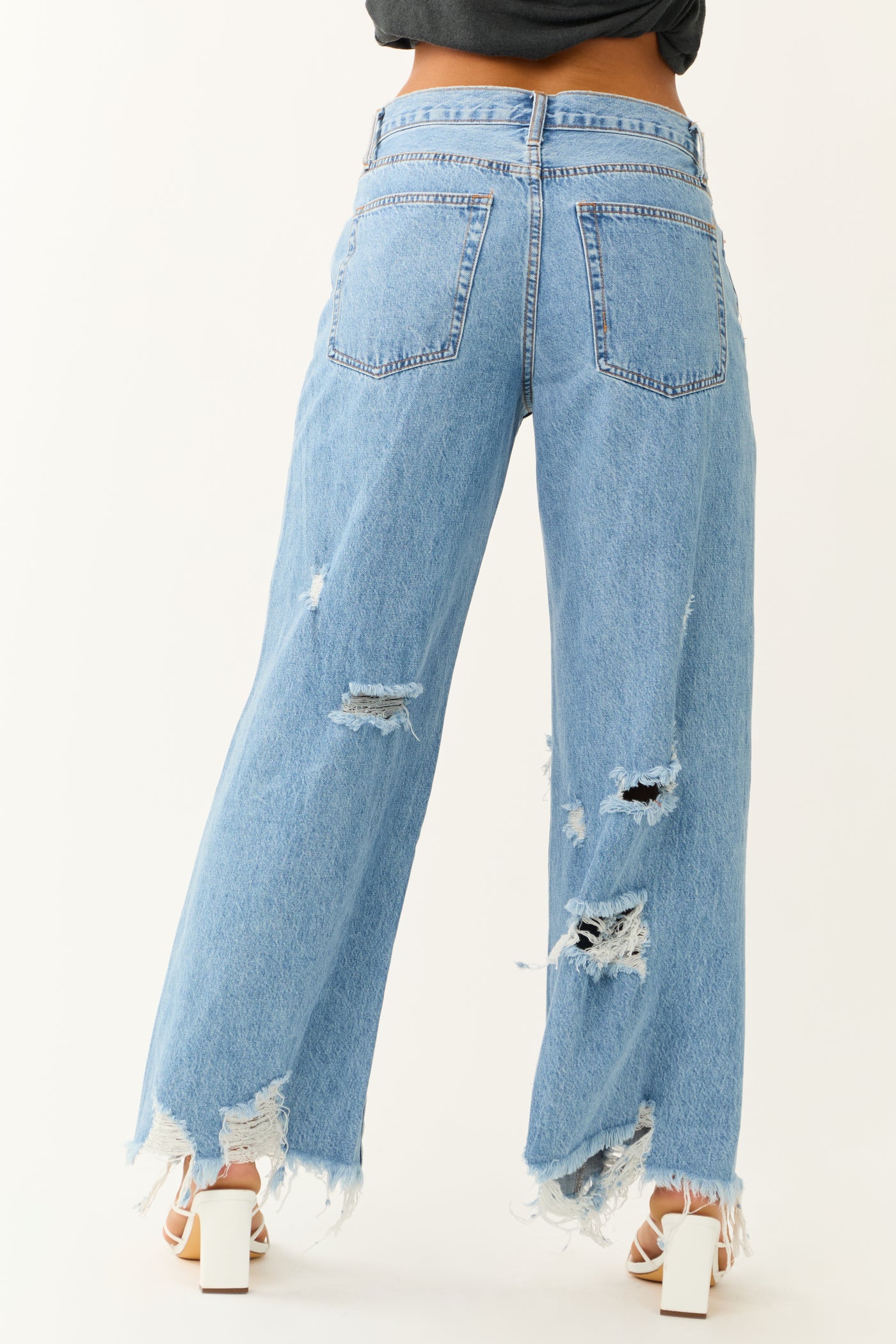 Signature8 Medium Wash Distressed Wide Leg Jeans