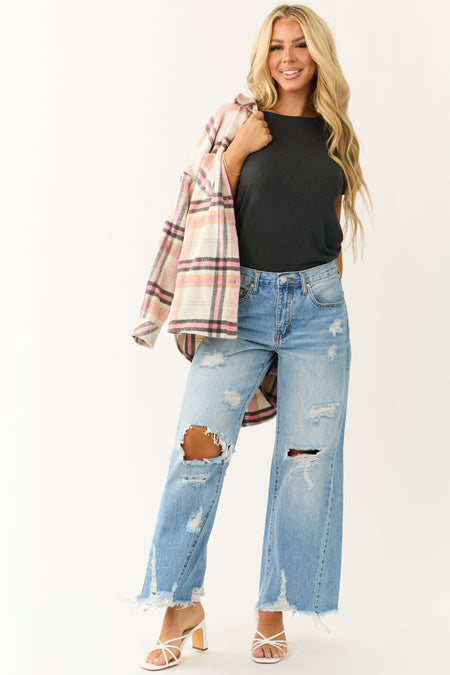 Signature8 Medium Wash Distressed Wide Leg Jeans