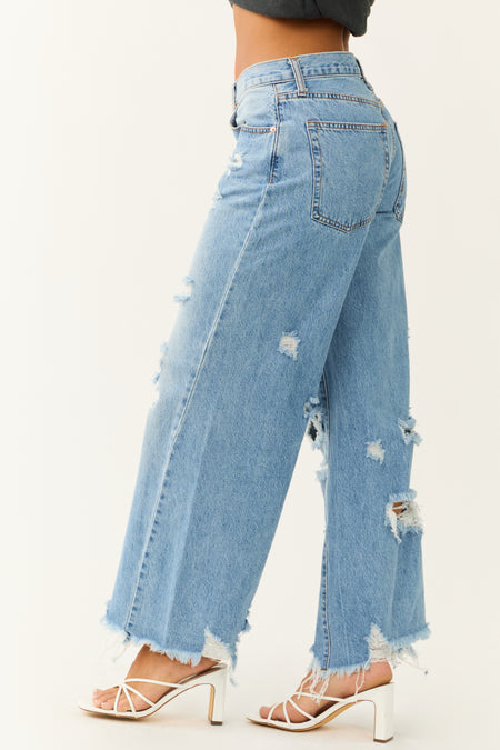 Signature8 Medium Wash Distressed Wide Leg Jeans