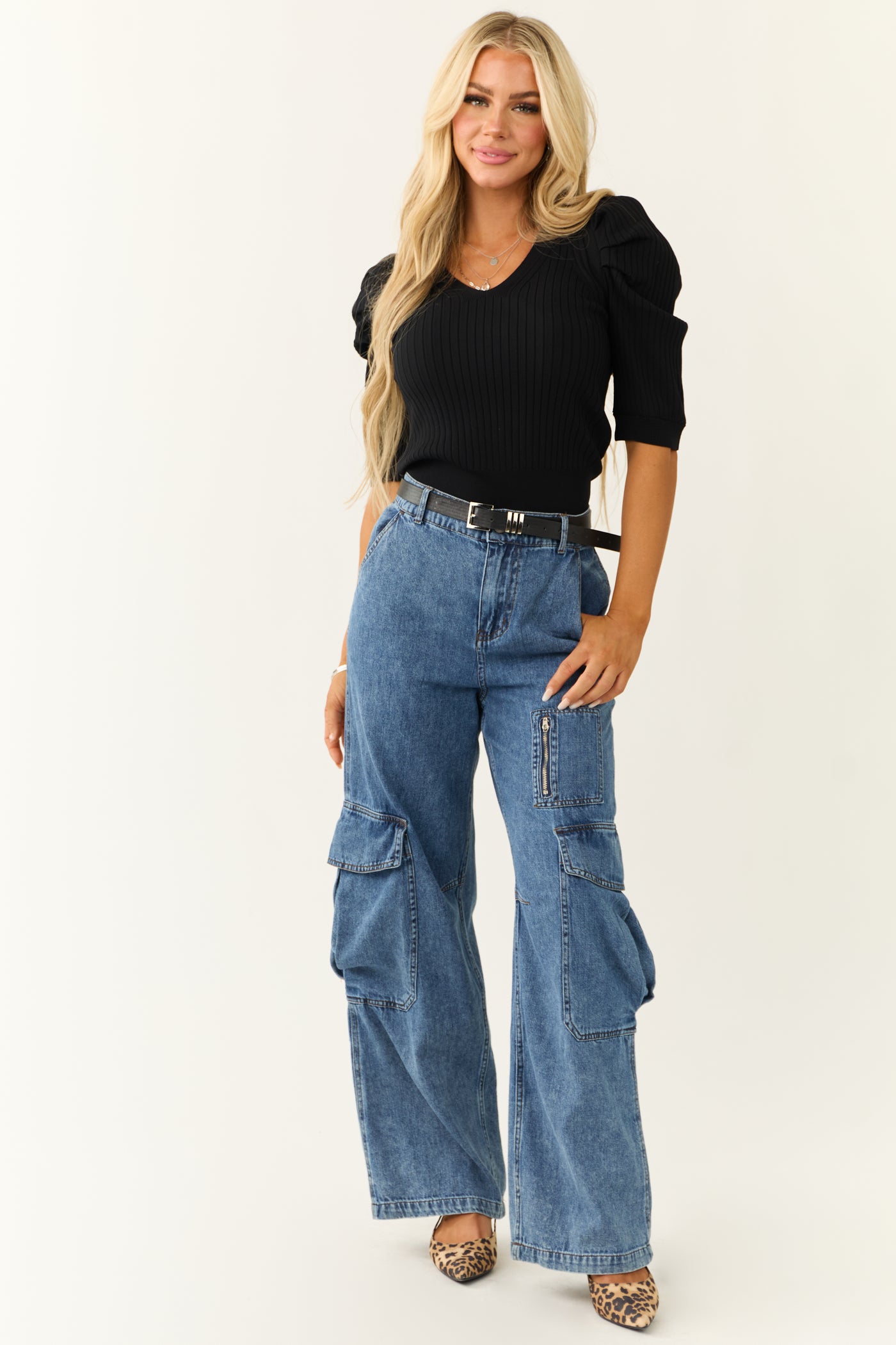 Signature8 Medium Wash Wide Leg Cargo Jeans