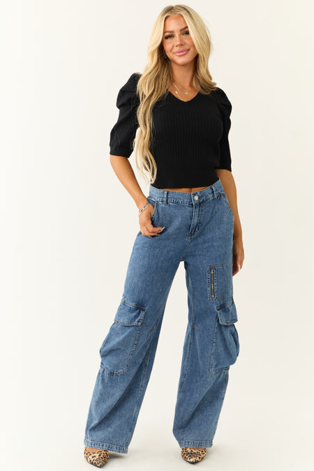 Signature8 Medium Wash Wide Leg Cargo Jeans