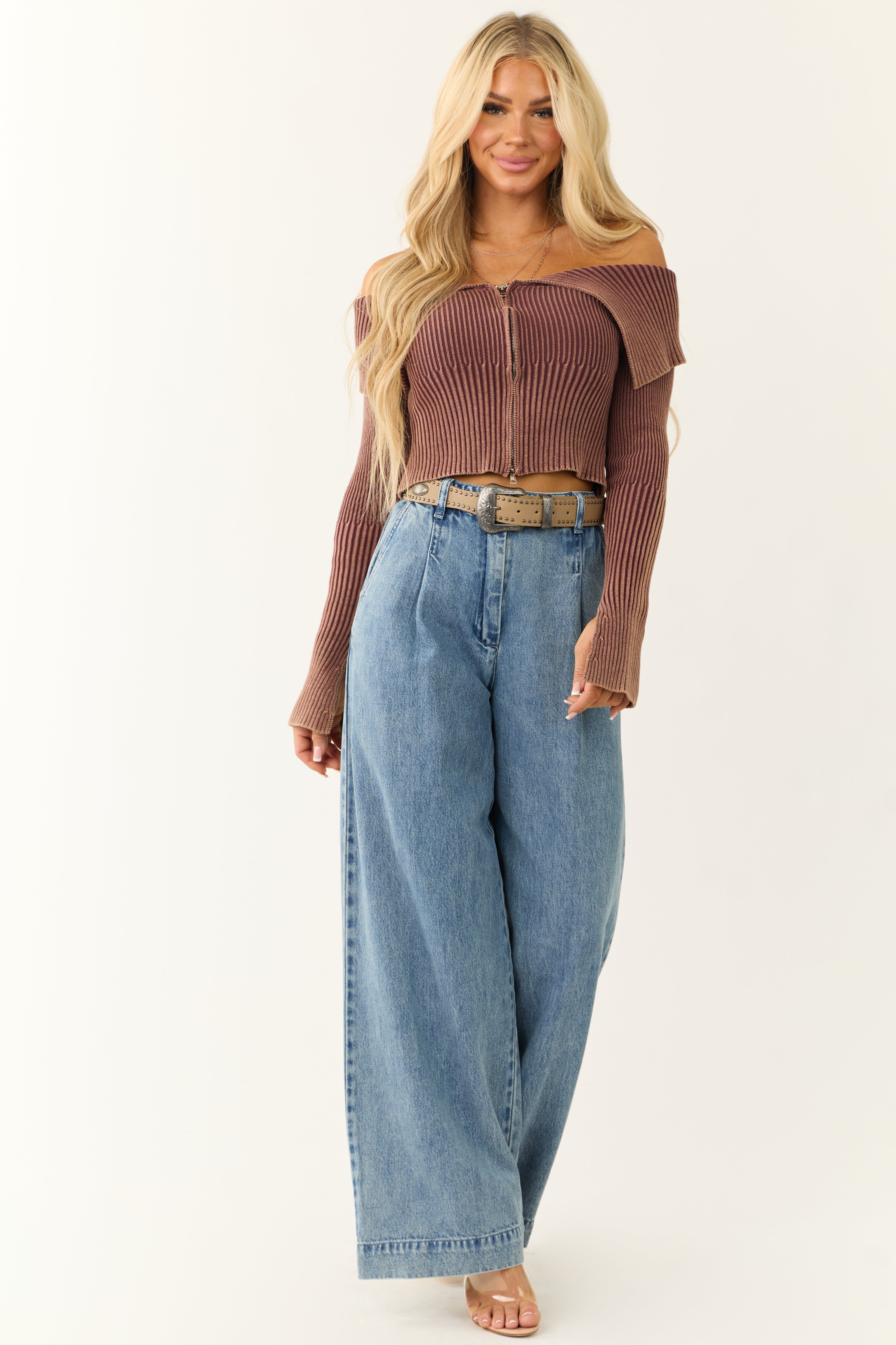 Signature8 Medium Wash Wide Leg High Rise Jeans