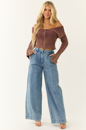 Signature8 Medium Wash Wide Leg High Rise Jeans