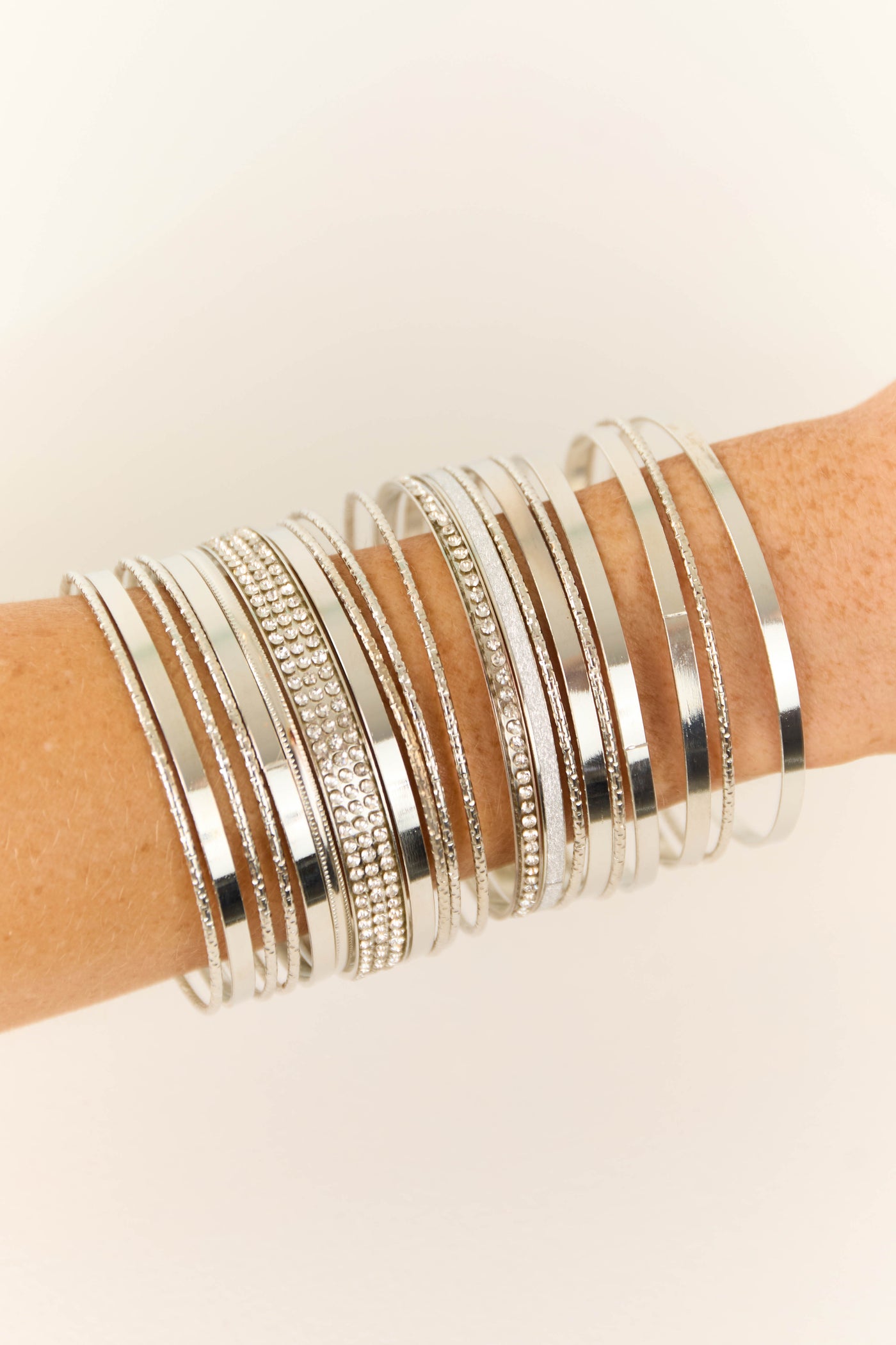 Silver Assorted Metallic Bangle Bracelet Set