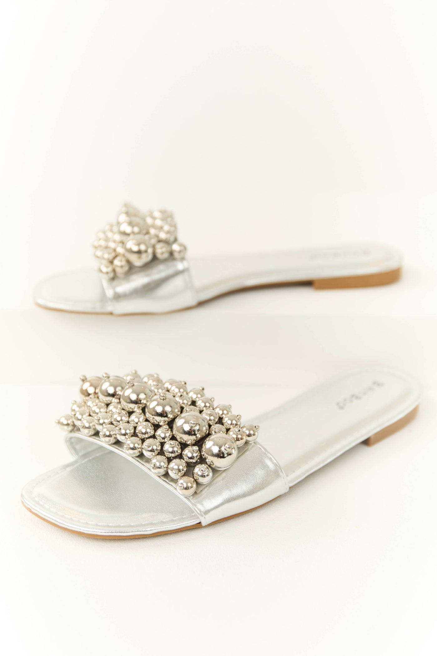 Silver Beaded Slide On Sandal