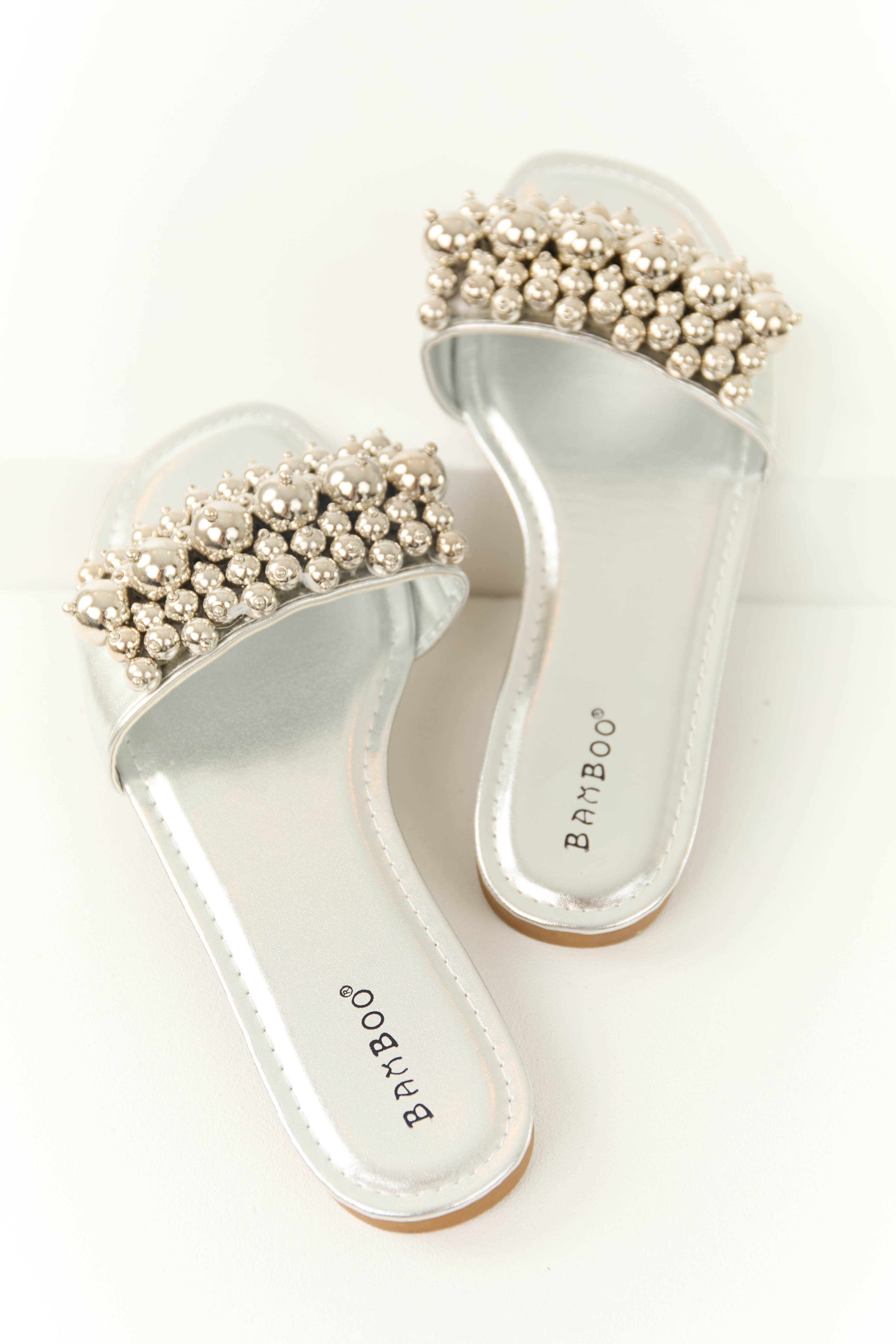 Silver Beaded Slide On Sandal