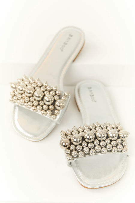 Silver Beaded Slide On Sandal