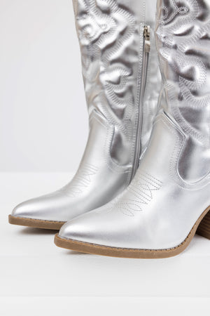 Silver Faux Leather Metallic Western Boots