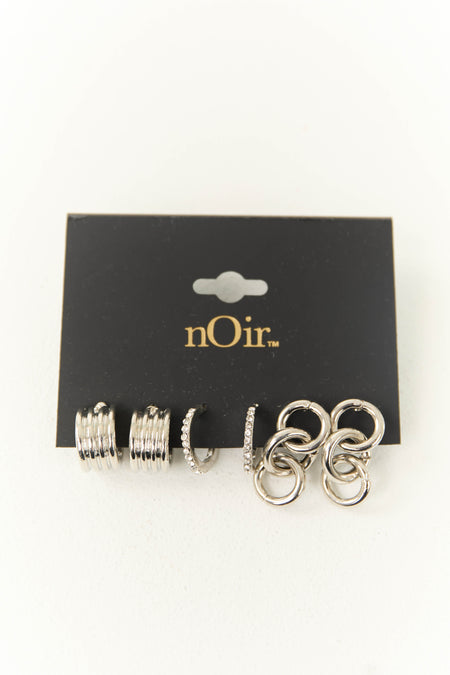 Silver Metallic 3 Piece Earring Set